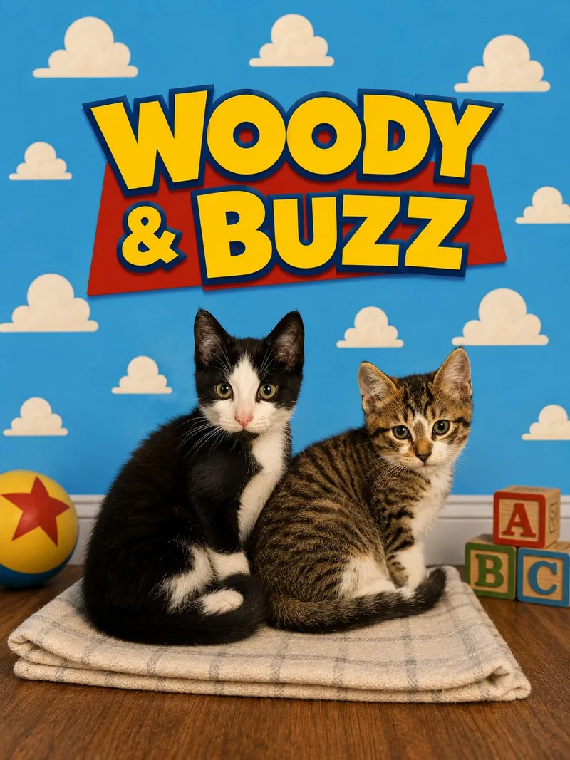 A baby medium-sized male Domestic Short Hair cat named Woody & Buzz: bonded for adoption in Greenville, DE