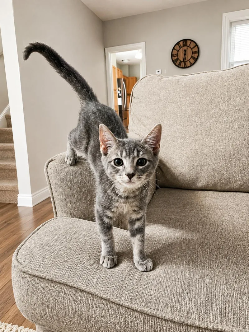 A baby medium-sized female Gray / Blue / Silver Domestic Short Hair cat named Ivy for adoption in Stewartsville, NJ