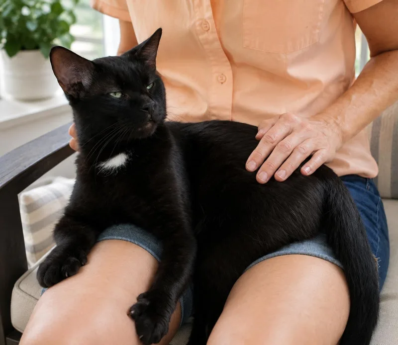 A young medium-sized male Black American Shorthair cat named Noir for adoption in Wadsworth, IL