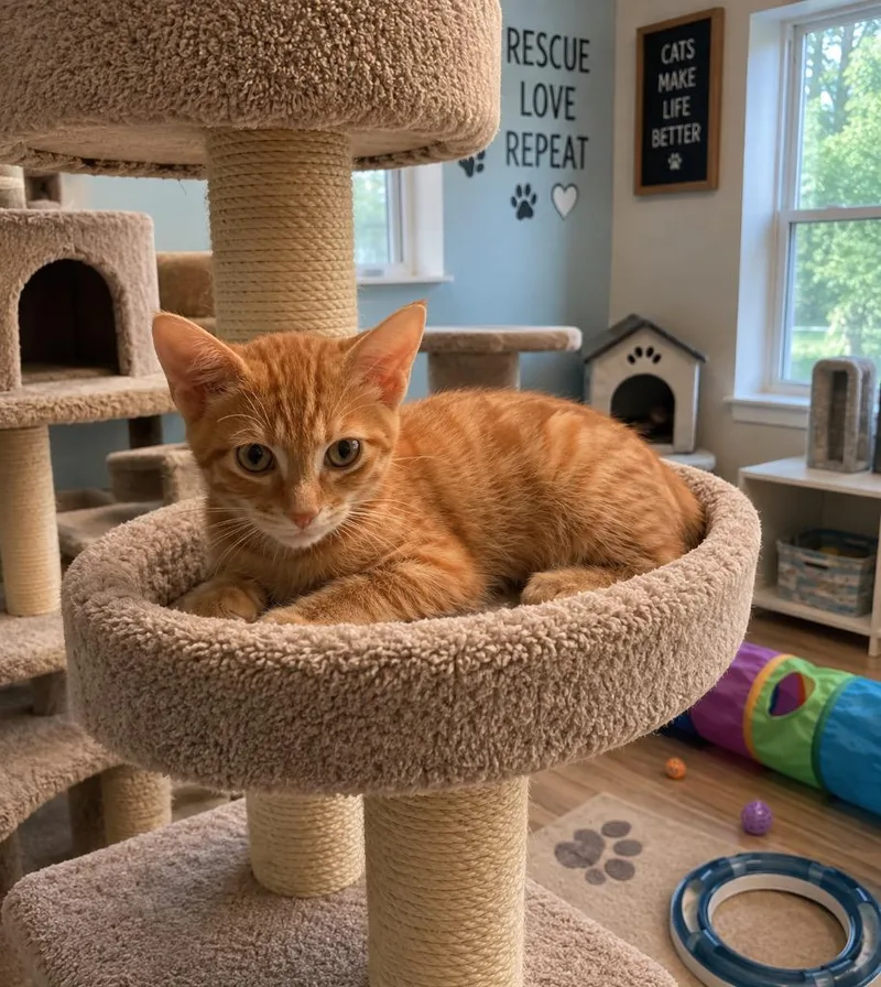 A baby medium-sized male Domestic Short Hair cat named Boo for adoption in Mountain Home, AR