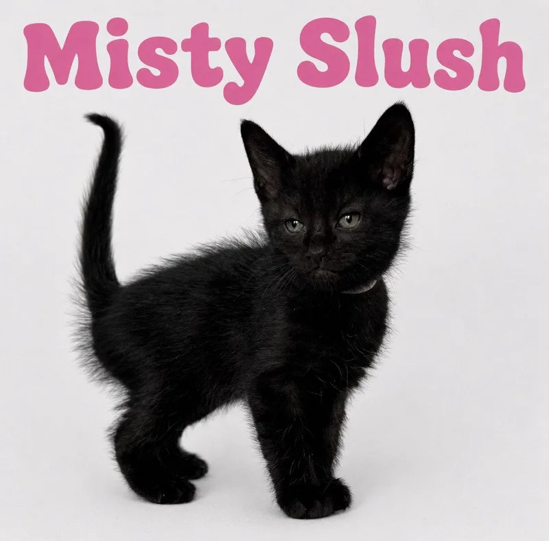 A baby medium-sized female Black Domestic Short Hair cat named Misty Slush for adoption in Oviedo, FL