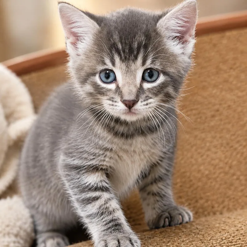 A baby medium-sized male Tabby (Gray / Blue / Silver) Domestic Medium Hair cat named Homer for adoption in Cranston, RI