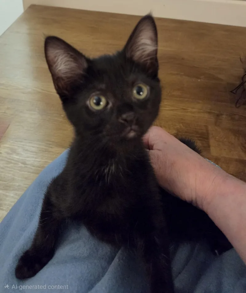 A baby large-sized female Black Domestic Short Hair cat named Victoria for adoption in Middletown, CT