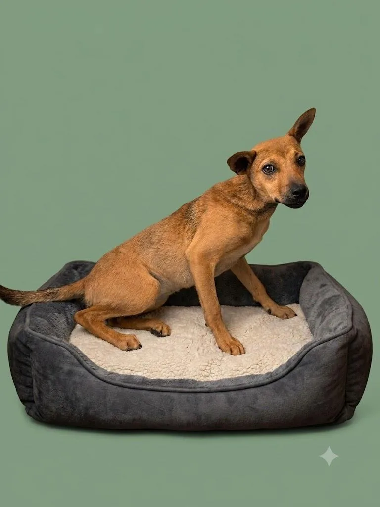An adult small-sized female Yellow / Tan / Blond / Fawn Feist dog named Spinach for adoption in Wooster, OH