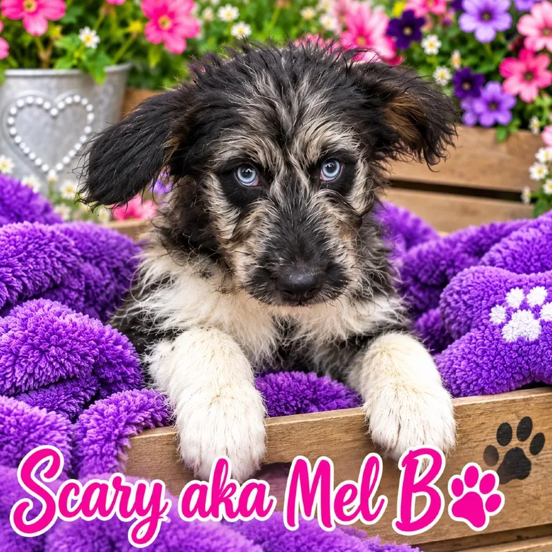 A baby medium-sized female Husky dog named Scary for adoption in Cleveland, TN