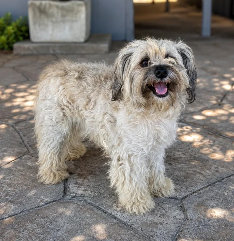 A young small-sized male Bicolor Lhasa Apso dog named Ozzy for adoption in Lathrop, CA