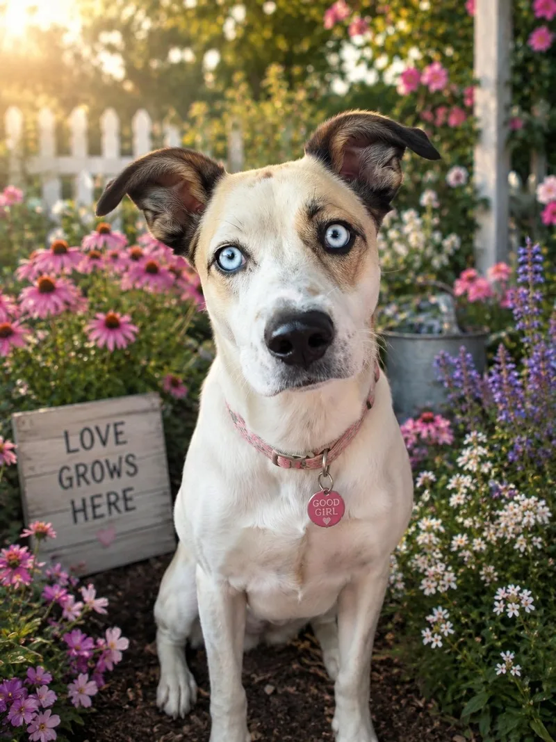 A young medium-sized female White / Cream Catahoula Leopard Dog dog named Bluebell for adoption in Okolona, MS