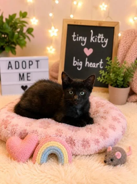 A baby small-sized female Black Burmese cat named Flo for adoption in Woodland Hills, CA