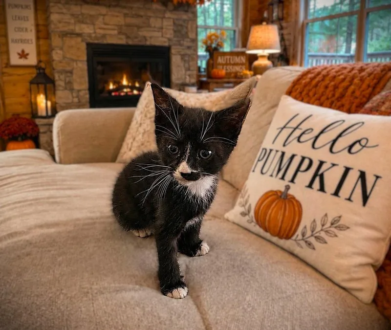 A baby medium-sized female Tuxedo cat named Clove for adoption in Fort Myers, FL