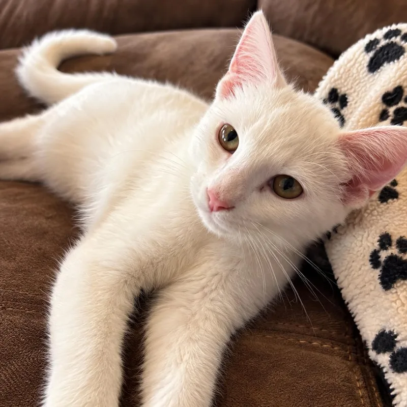A young small-sized female White Domestic Short Hair cat named Agatha for adoption in Springfield, IL