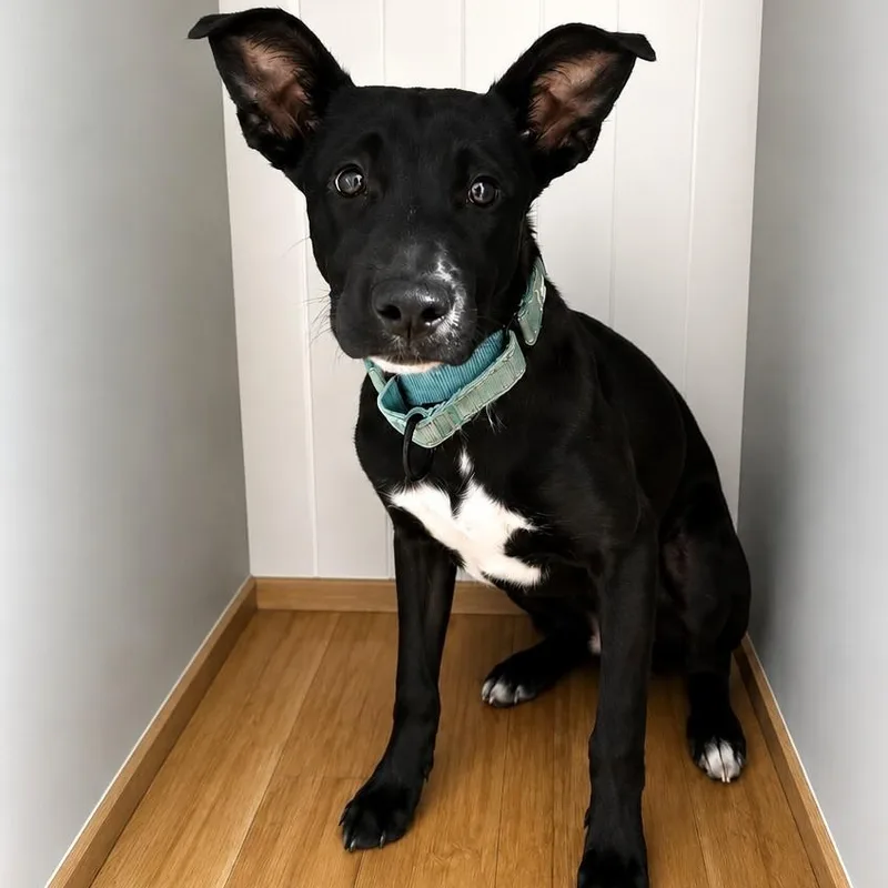 A baby medium-sized female Black Labrador Retriever dog named Mia for adoption in Baldwin, MD
