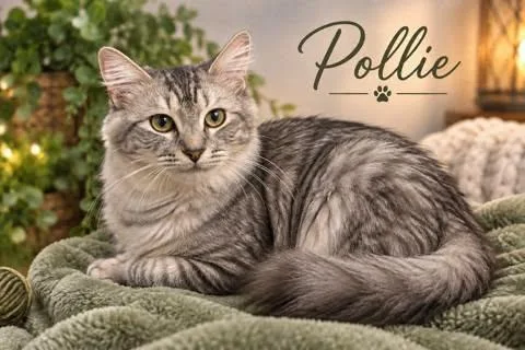 A young medium-sized female Tabby cat named Pollie for adoption in Midlothian, TX