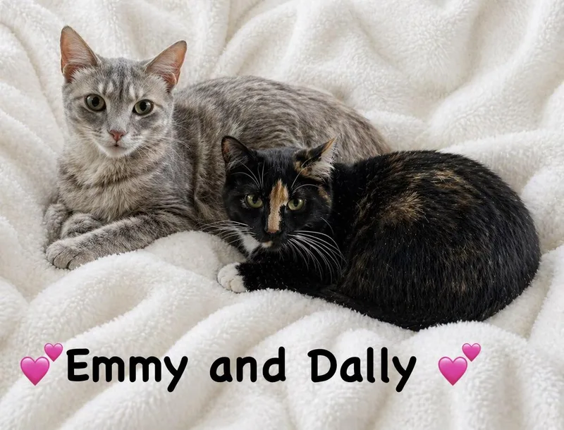 A young medium-sized female Domestic Short Hair cat named Emmy And Dally for adoption in Copley, OH