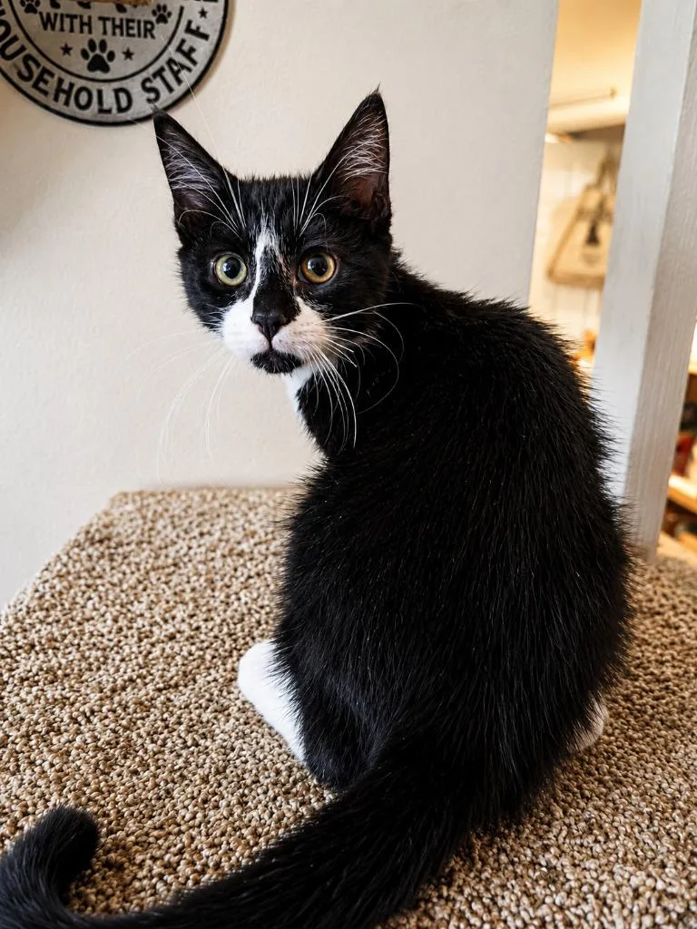 A baby medium-sized male Domestic Short Hair cat named Oats for adoption in Parkville, MD