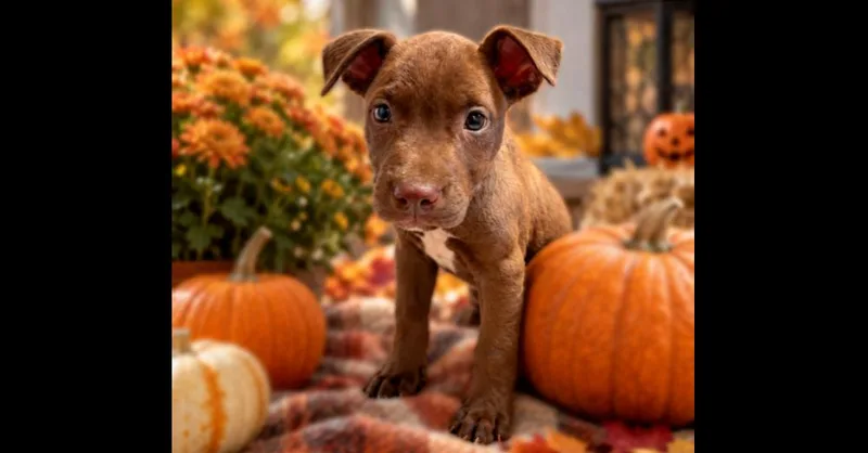 A baby small-sized female Brown / Chocolate American Bulldog dog named Autumn for adoption in Thompson, PA