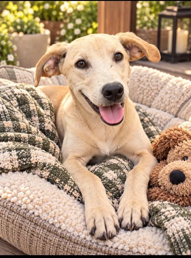 A baby large-sized male Yellow / Tan / Blond / Fawn Labrador Retriever dog named George Beatles Pups for adoption in Horn Lake, MS