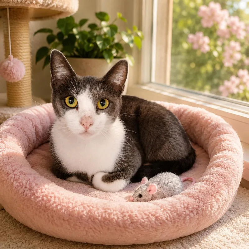 A young medium-sized female Domestic Short Hair cat named Carly for adoption in Dallas, TX