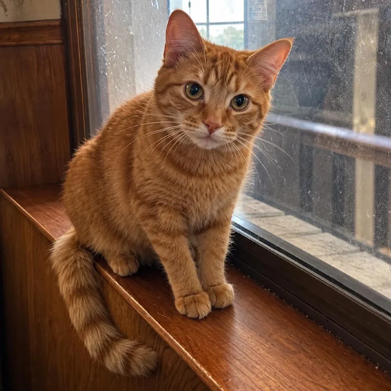 A young medium-sized female Orange / Red Domestic Short Hair cat named Hermes for adoption in Austin, TX