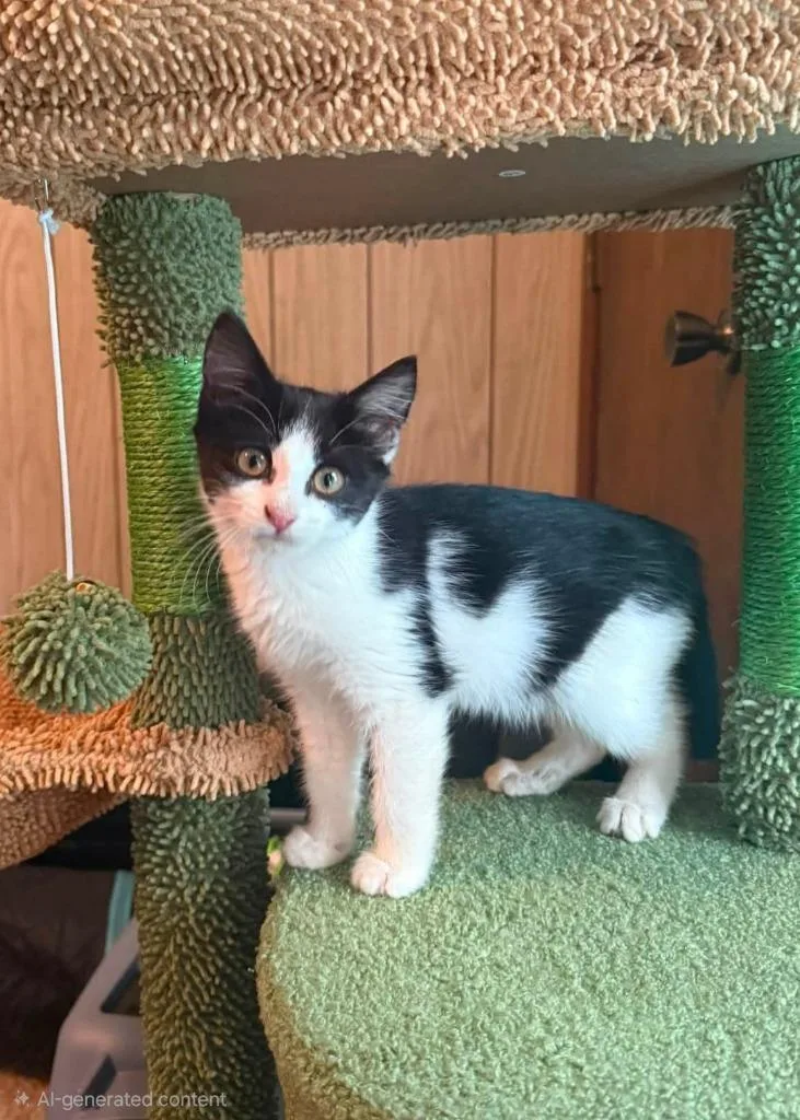 A baby medium-sized female Domestic Short Hair cat named Galaxy Destroyer for adoption in Miami, OK
