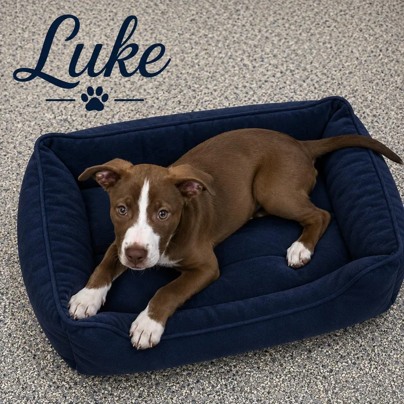 A baby medium-sized male Red / Chestnut / Orange Australian Shepherd dog named Luke for adoption in Momence, IL