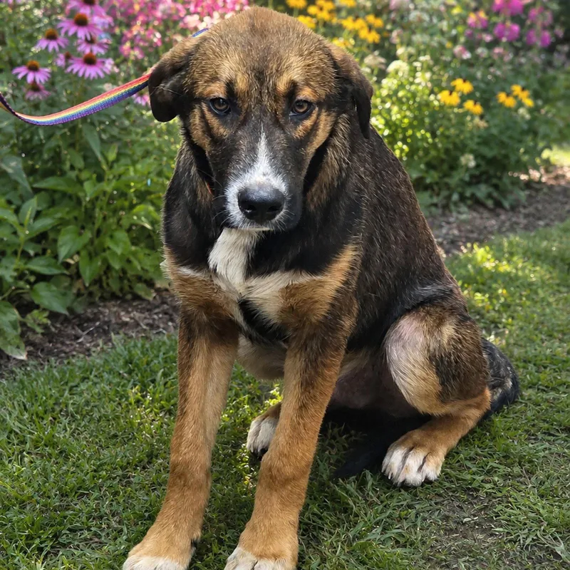 A young medium-sized male Shepherd dog named Melodias for adoption in Locust Fork, AL