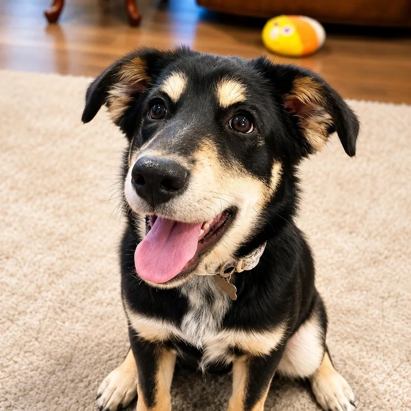 A baby medium-sized male Tricolor (Brown, Black, & White) Border Collie dog named Rocky for adoption in Humble, TX