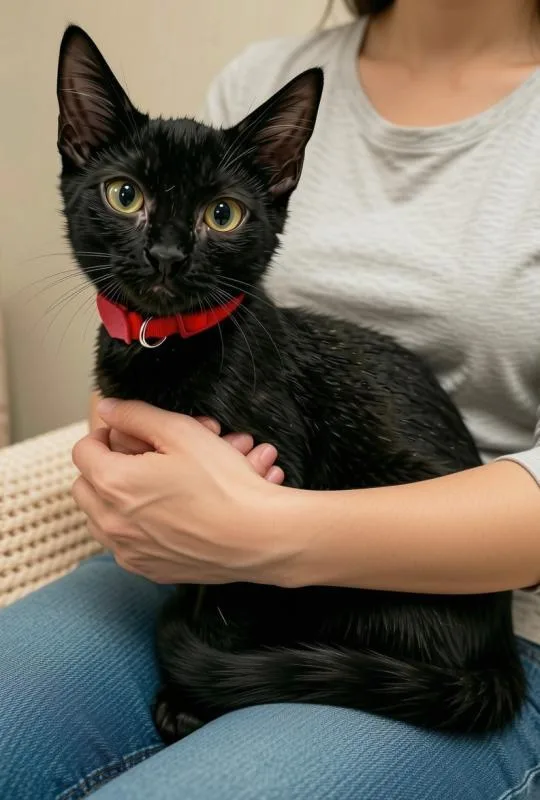 A baby small-sized male Black Domestic Short Hair cat named Galaxy for adoption in Sunnyvale, CA