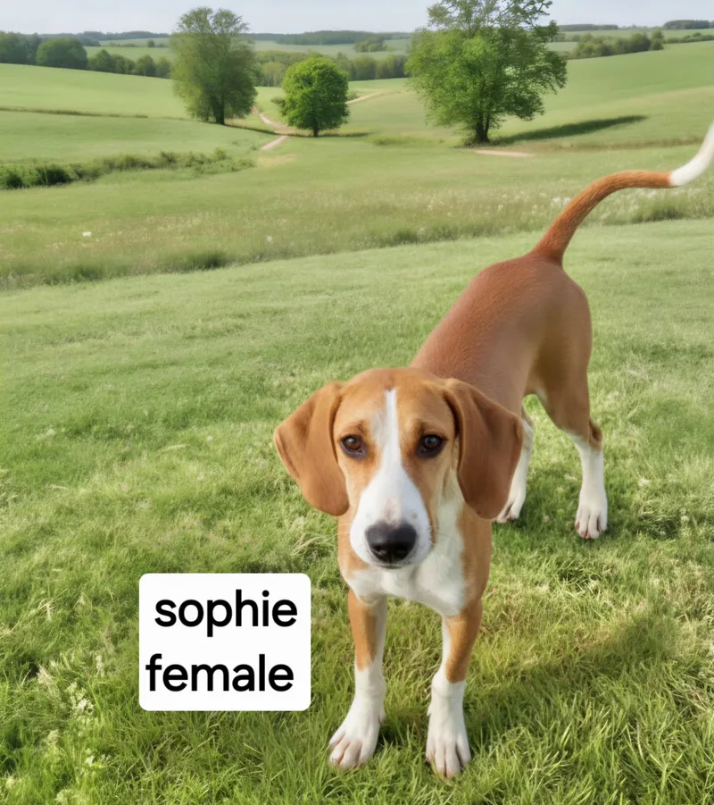 A baby medium-sized female Hound dog named Sophie for adoption in Manchester, CT