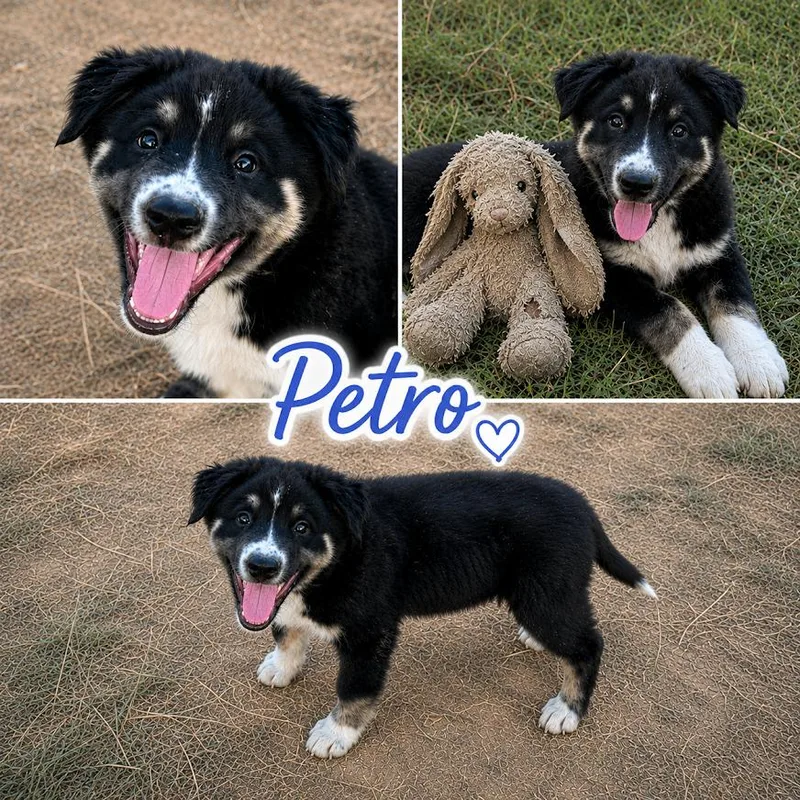 A baby medium-sized male Australian Shepherd dog named Petro for adoption in Zimmerman, MN