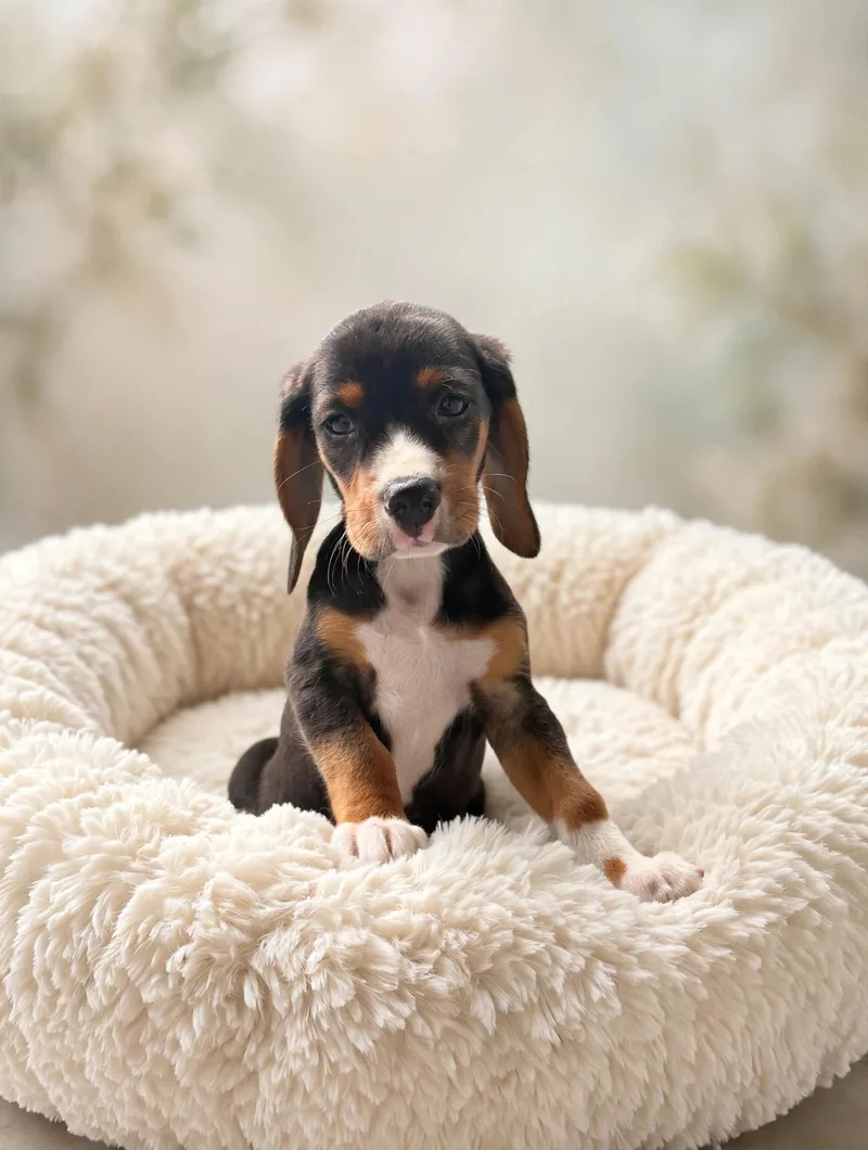 A baby medium-sized male Beagle dog named Hank for adoption in Union Grove, WI