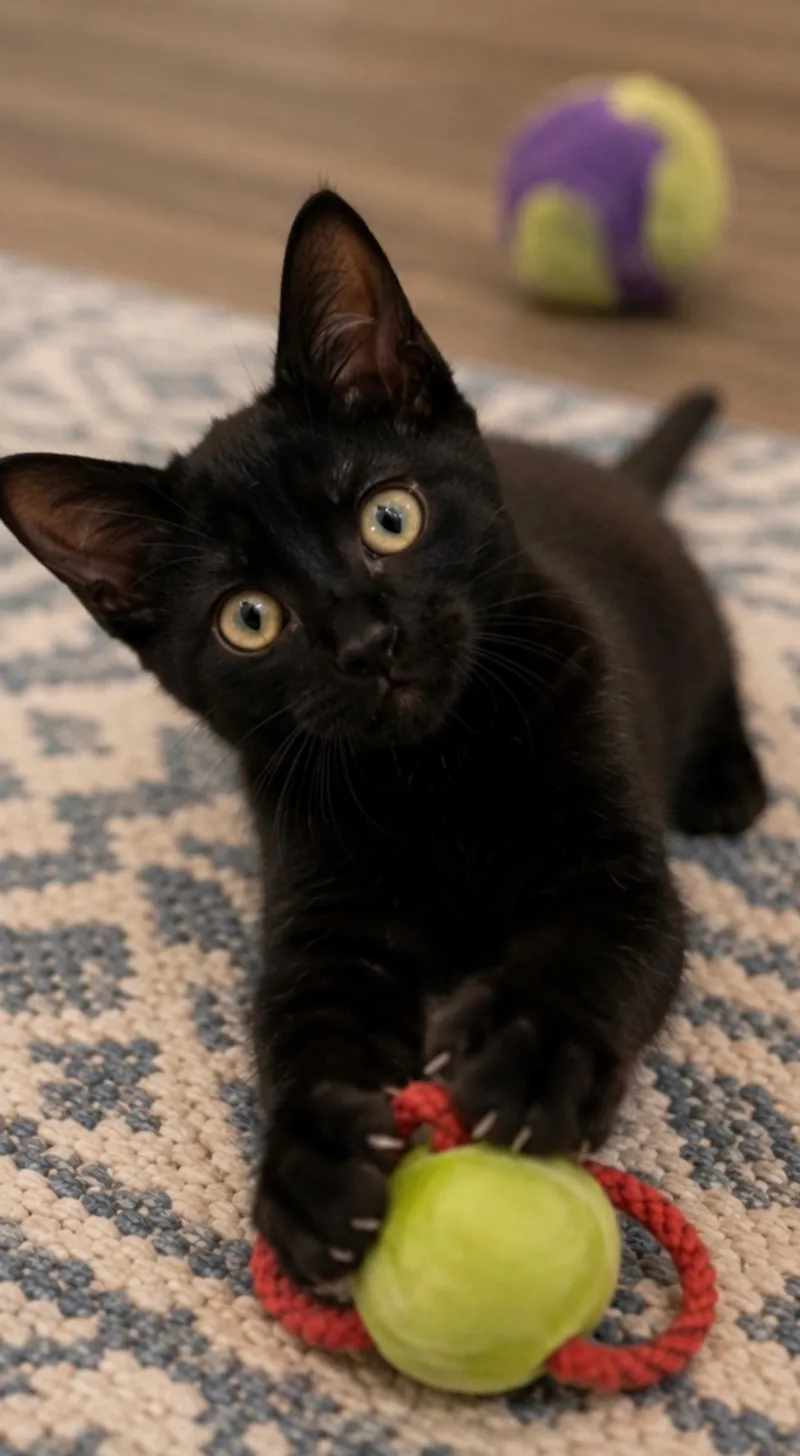 A baby medium-sized male Black Domestic Short Hair cat named Mario for adoption in Joliet, IL