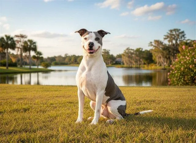 A senior large-sized female American Staffordshire Terrier dog named Abby for adoption in Tavares, FL
