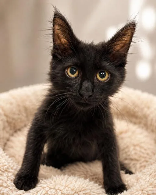 A baby medium-sized male Black Domestic Short Hair cat named Fuzz for adoption in Cranston, RI