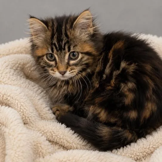 A baby small-sized female Tabby (Brown / Chocolate) Tabby cat named Emma for adoption in Andover, MN