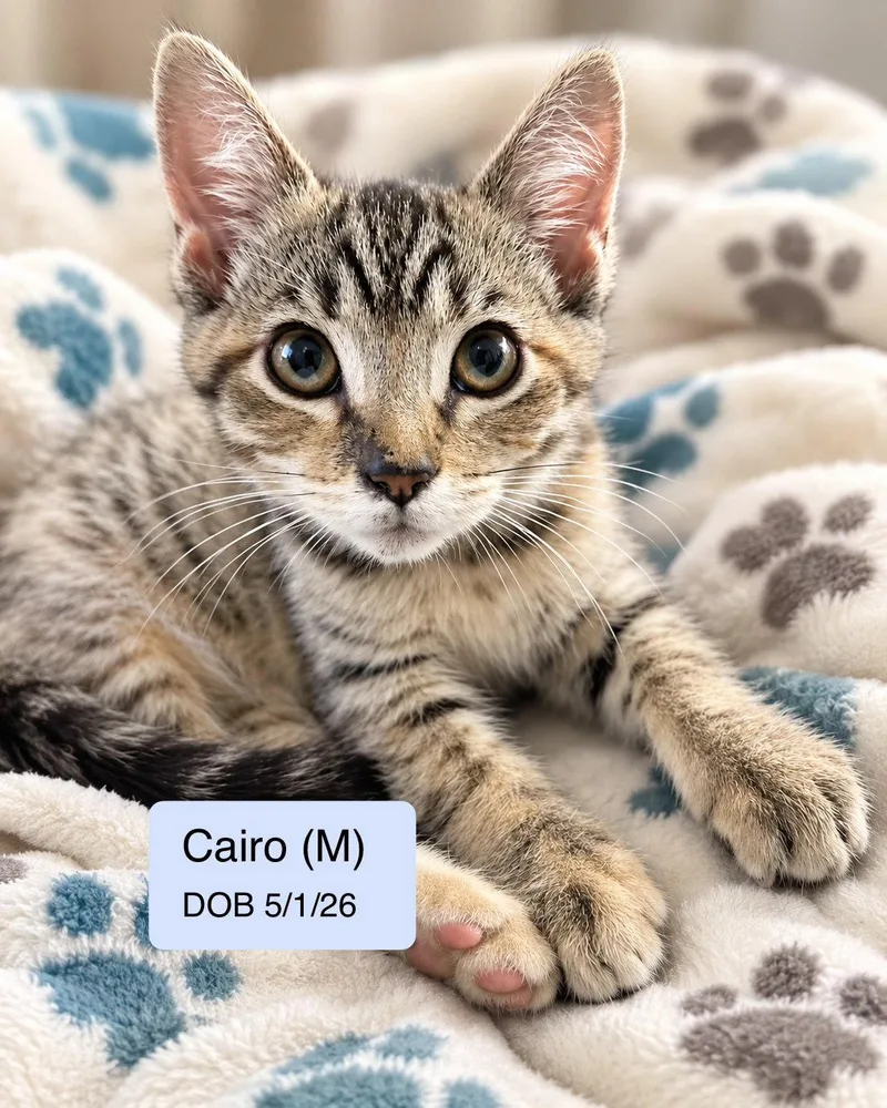 A baby medium-sized male Domestic Short Hair cat named Cairo for adoption in Vacaville, CA