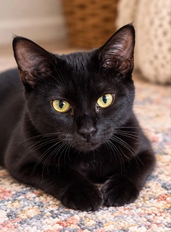 A young medium-sized female Black Bombay cat named Bonsail for adoption in Knoxville, TN