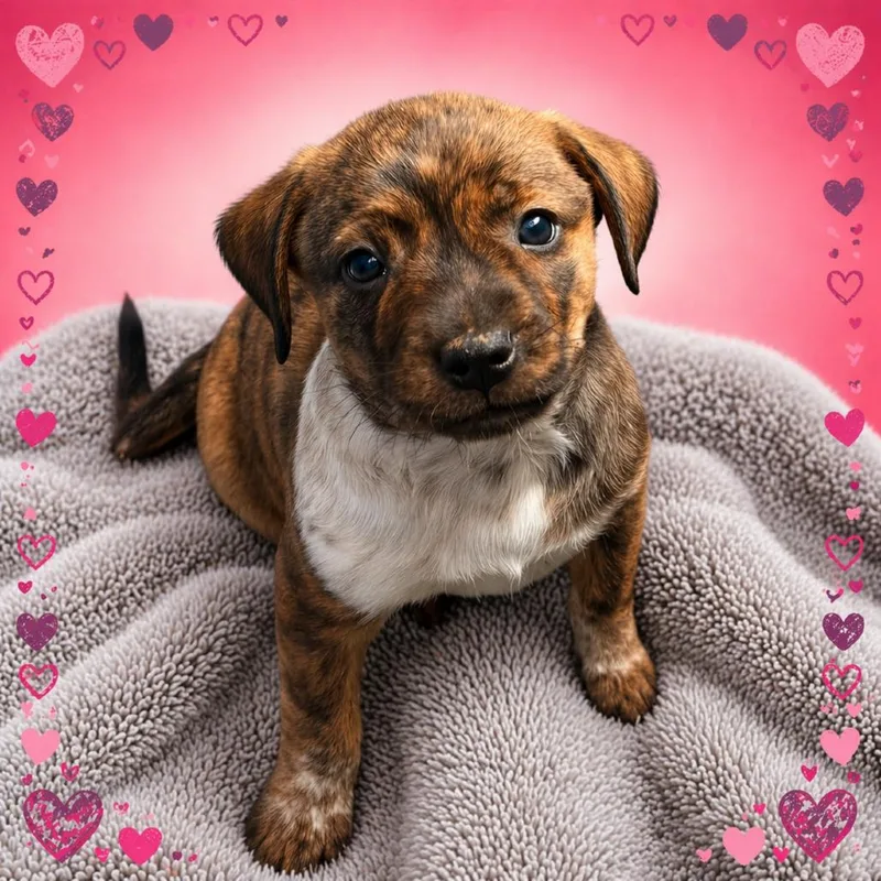 A baby medium-sized female Brindle Labrador Retriever dog named Brandi for adoption in Wimberley, TX