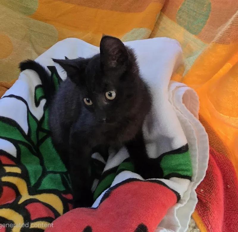 A baby medium-sized male Black Domestic Short Hair cat named Professor for adoption in Seal Beach, CA