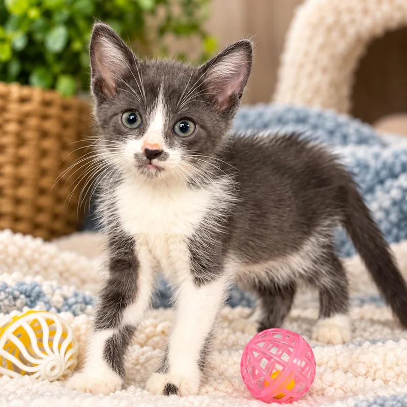 A baby small-sized male Domestic Medium Hair cat named Aster K for adoption in Corsicana, TX
