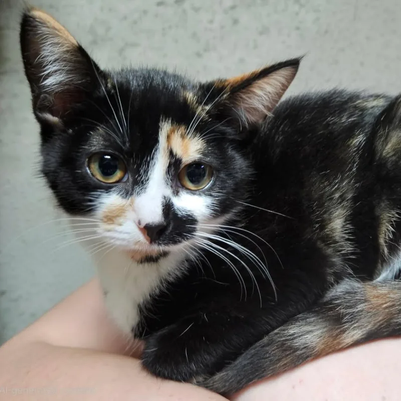 A baby small-sized female Calico Domestic Short Hair cat named Luna for adoption in Hudsonville, MI