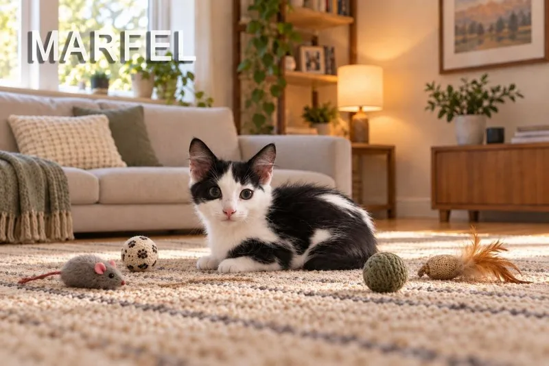 A baby small-sized male Black & White / Tuxedo Domestic Medium Hair cat named Marfel for adoption in Hudson, NH