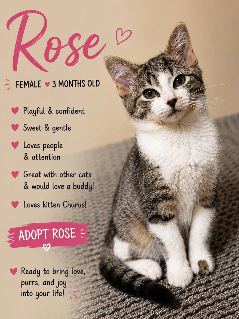 A baby medium-sized female Domestic Short Hair cat named Rose for adoption in Salamanca, NY