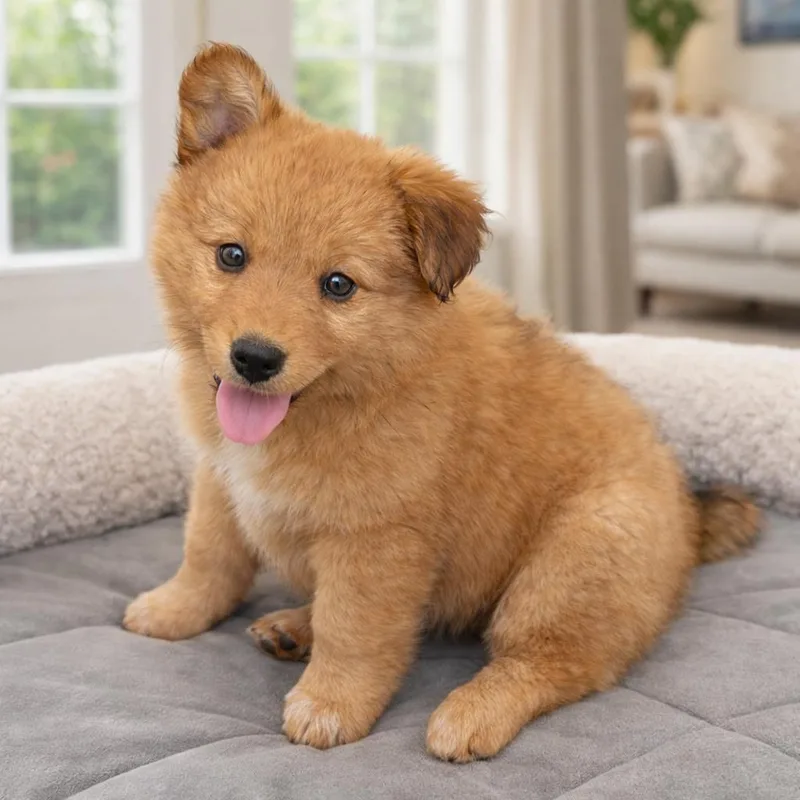 A baby medium-sized male Golden Corgi dog named Mel for adoption in Warren, MI
