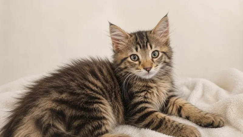A baby small-sized male Tabby cat named Goliath for adoption in Calimesa, CA