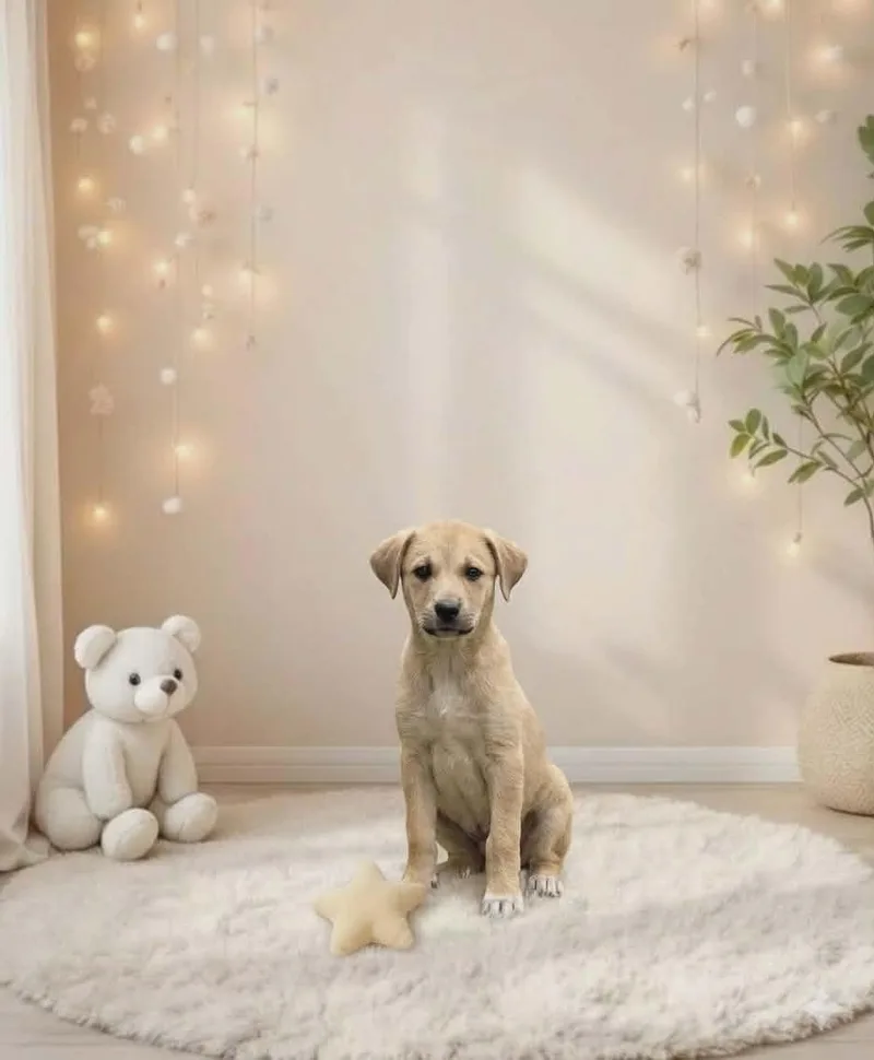 A baby medium-sized female Yellow / Tan / Blond / Fawn Shepherd dog named Poppy for adoption in Seguin, TX