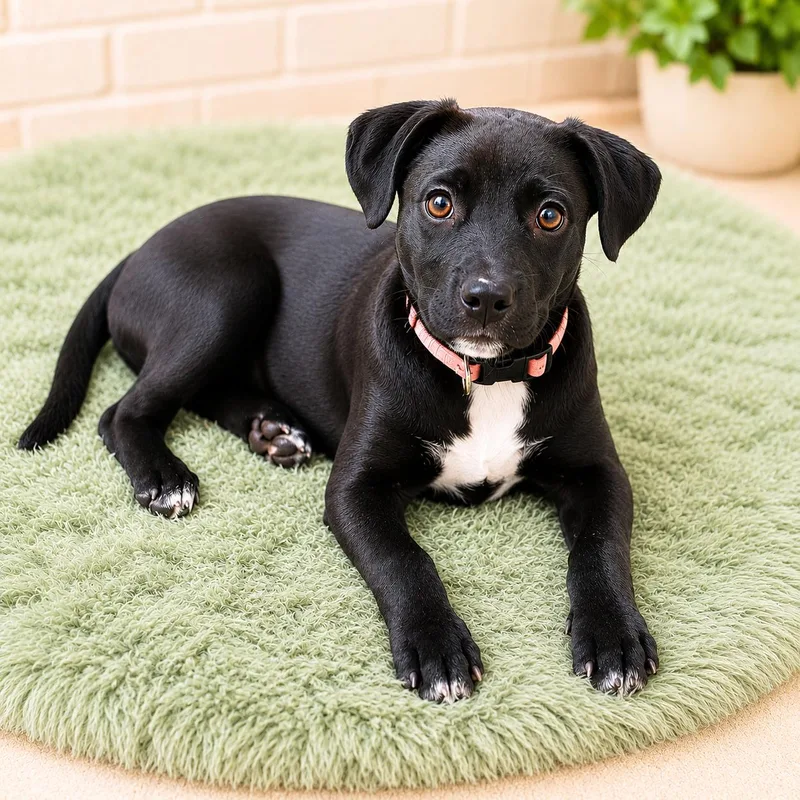 A baby medium-sized female Black American Staffordshire Terrier dog named Aurora for adoption in Houston, TX
