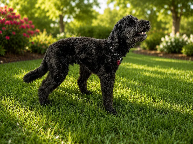 An adult small-sized male Black Goldendoodle dog named Ace for adoption in Chickamauga, GA