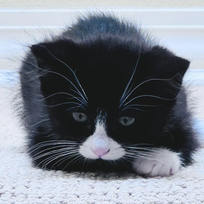 A baby medium-sized female Black & White / Tuxedo Domestic Short Hair cat named Porcini for adoption in Wilsonville, OR