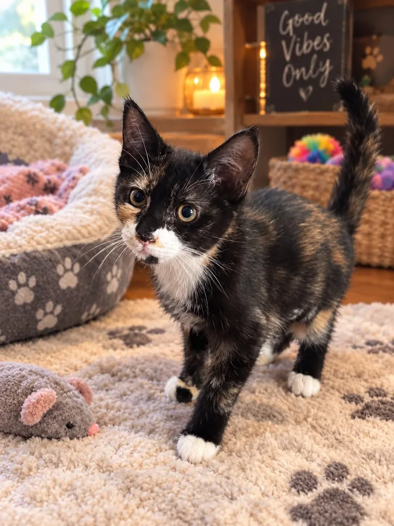 A baby small-sized female Calico Domestic Medium Hair cat named Butterfly for adoption in Myakka City, FL