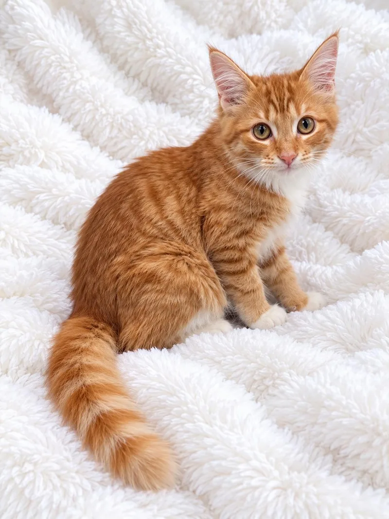 A baby medium-sized male Orange & White Domestic Medium Hair cat named Jackies Org Wht Fluff for adoption in Glendora, CA